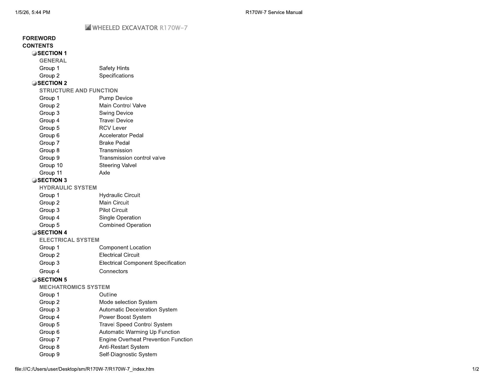 R170W-7 Service Manual